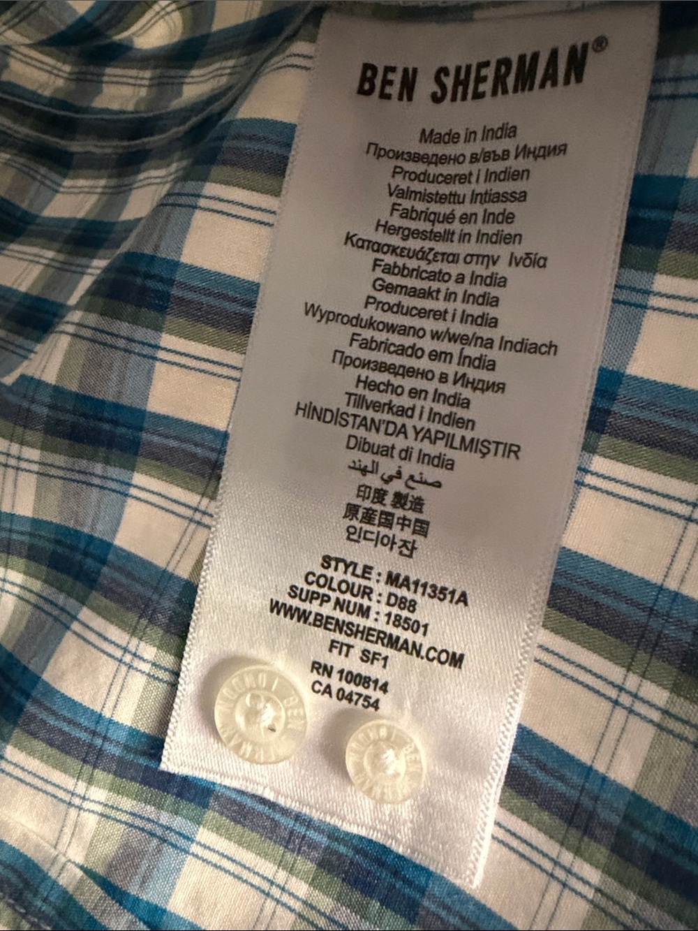 Ben Sherman Blue and White Plaid Short-Sleeve Button-Down Shirt - Picture 7 of 11